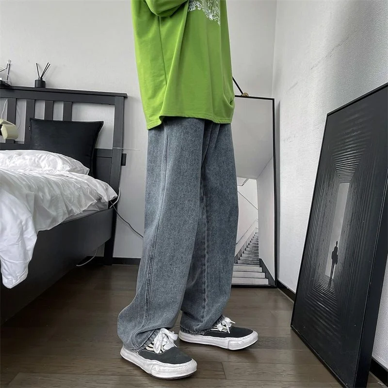 

Privathinker American Vintage Solid Color Men's Jeans Hip Hop Straight Leg Fashion Denim Pants Male Harajuku Streetwear Trousers