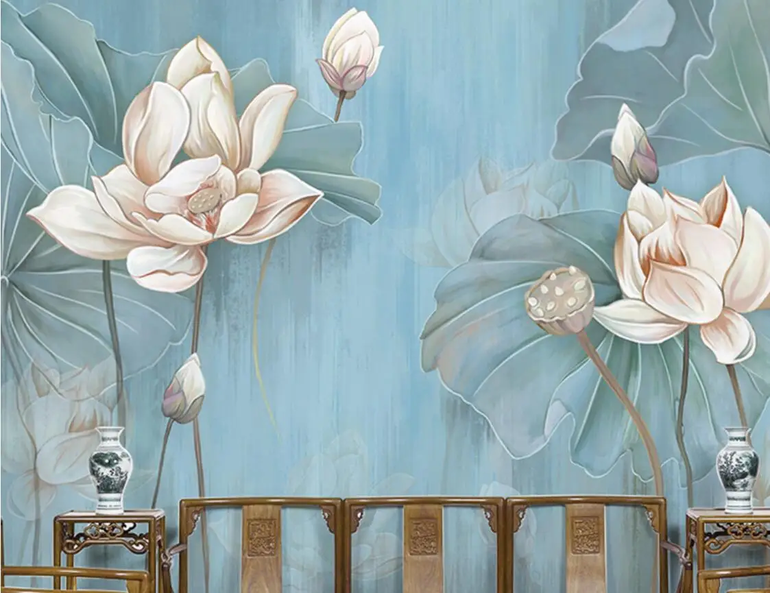Обои с лотосом в стиле дзен гостиная спальня фреска для ТВ фоновые обои новый