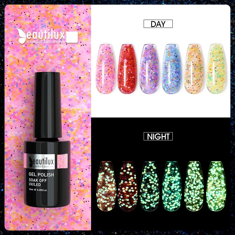 Гель-лак красивый светящийся в темноте для ногтей 10 мл