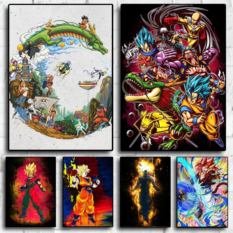 

Белая крафт-бумага, классические настенные наклейки с горячей кровью в стиле аниме «Драконий жемчуг Сон Гоку куриририририн Манга» для украшения