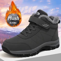 men boots winter women boots plush leather waterproof sneakers outdoor warm boots unisex climbing shoes lace up hiking boots man