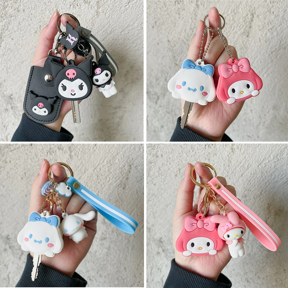 

Kuromi My Melody Cinnamoroll Leather Key Case Keychain Kawaii Cartoon Anime Water Drop Access Contro Card Holder Cover Gifts Toy