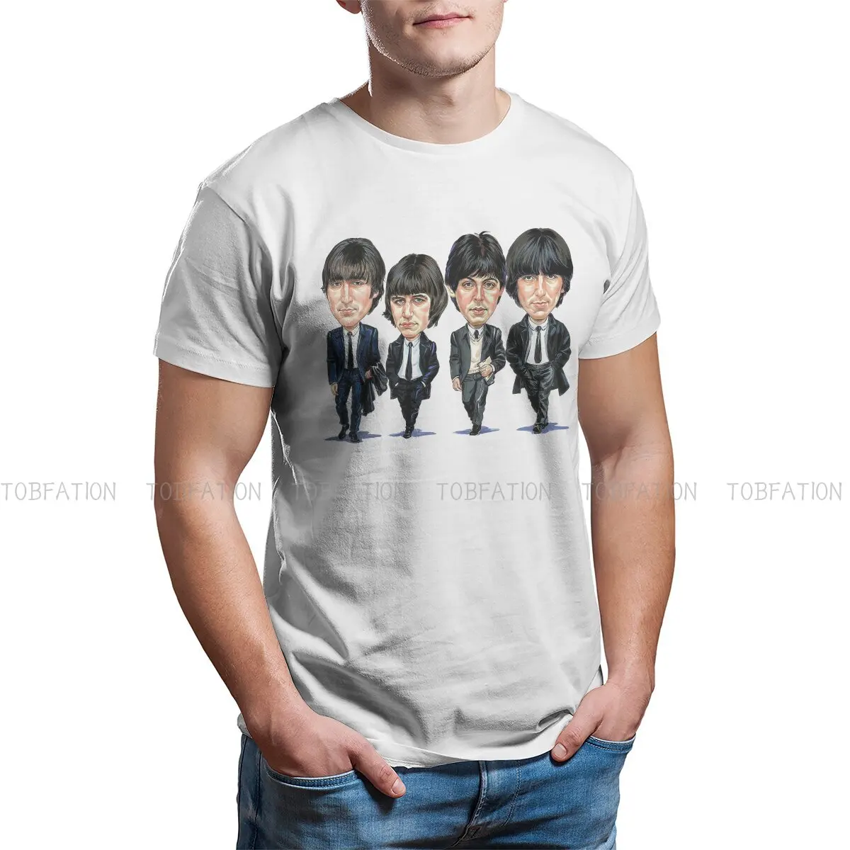 

The Beatle Handsome Excellent Musician TShirt for Men Art Poste Cartoon Soft Leisure Tee T Shirt Novelty Trendy Loose