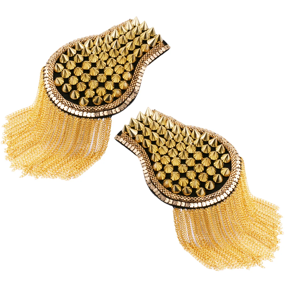 

Shoulder Epaulet Chain Badge Epaulets Epaulettes Men Brooch Rivet Epaulette Jacket Vintage Pads Tassel Uniform Sew Patches Punk
