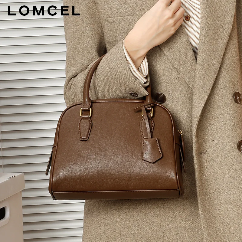 Фото LOMCEL 153 Новая женская сумка из натуральной кожи, минималистичная, в стиле боулинг, премиум-класса, большая вместимость, на плечо. №2