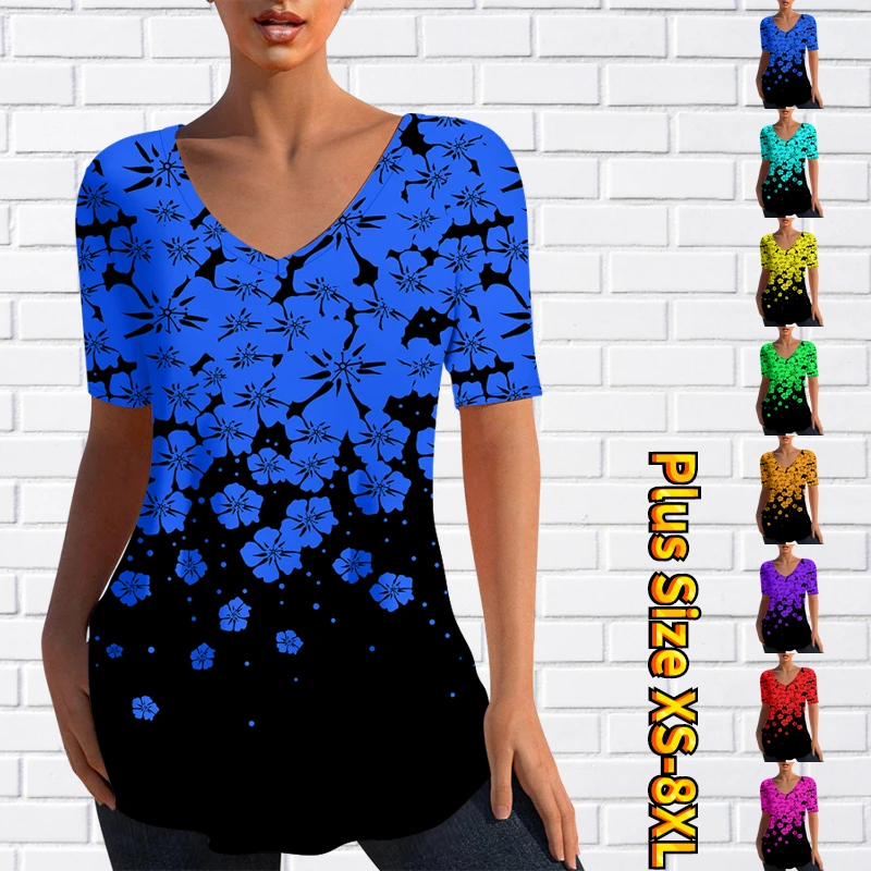 

Женская футболка с коротким рукавом, V-образным вырезом и принтом