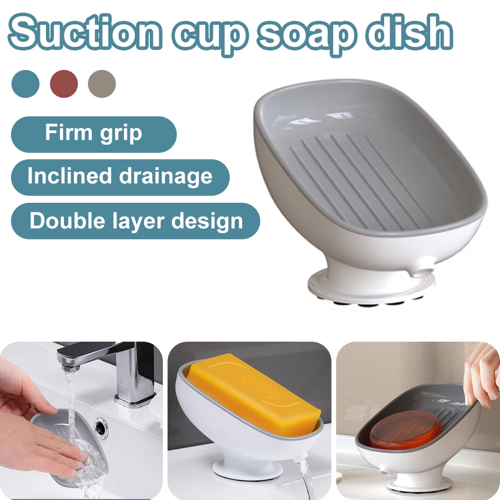 

Self Draining Soap Dish Holder with Suction Cup Soap Dish Tray Soap Container No Punching Sponge Holder Bathroom Accessories