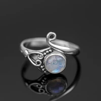 vintage silver color moonstone round adjustable ring for women female fashion boho jewelry wedding party gift ring