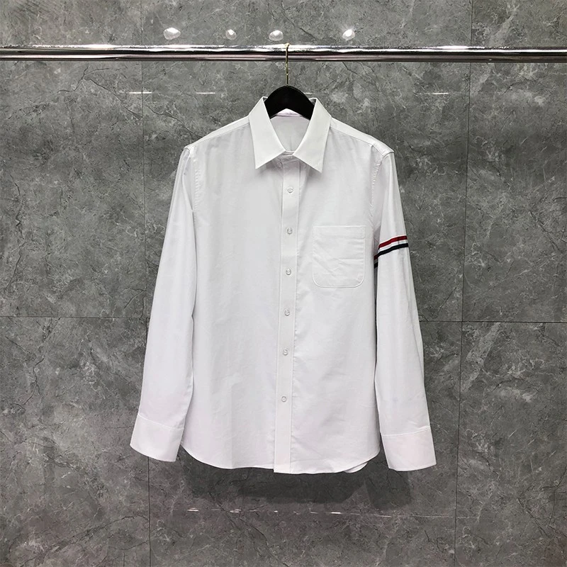 TB THOM Shirt Spring Autumn Fashion Brand White Men's Shirt Single Armband Stripe Cotton Oxford Formal Casual Wholesale TB Shirt
