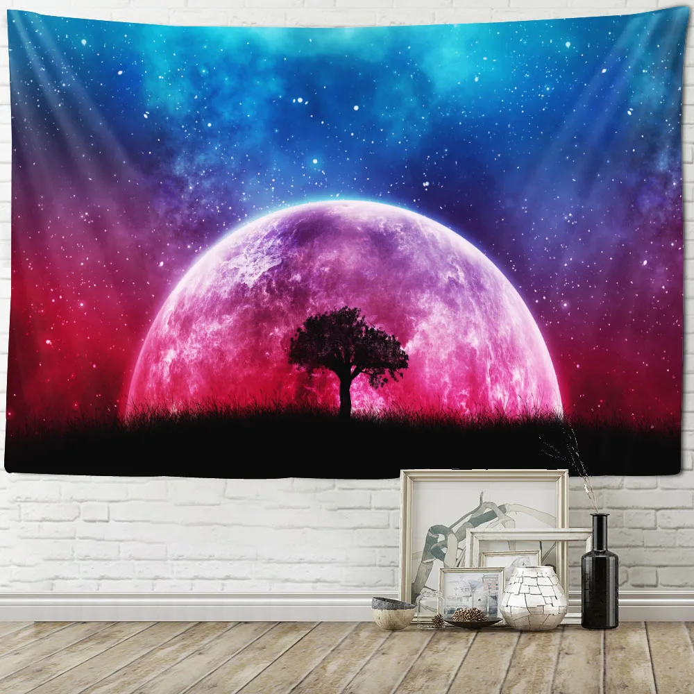 

Trees Starry Landscape Print Tapestry Psychedelic Cosmic Art Wall Hanging Witchcraft Hippie Home Wall Decor Boho Room Decor