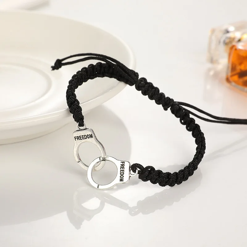 

Vintage Handcuff Rope Weave Adjustable Bracelet For Women Metal Good Luck Thread Charm Couple Braclet France Style Jewelry Gift