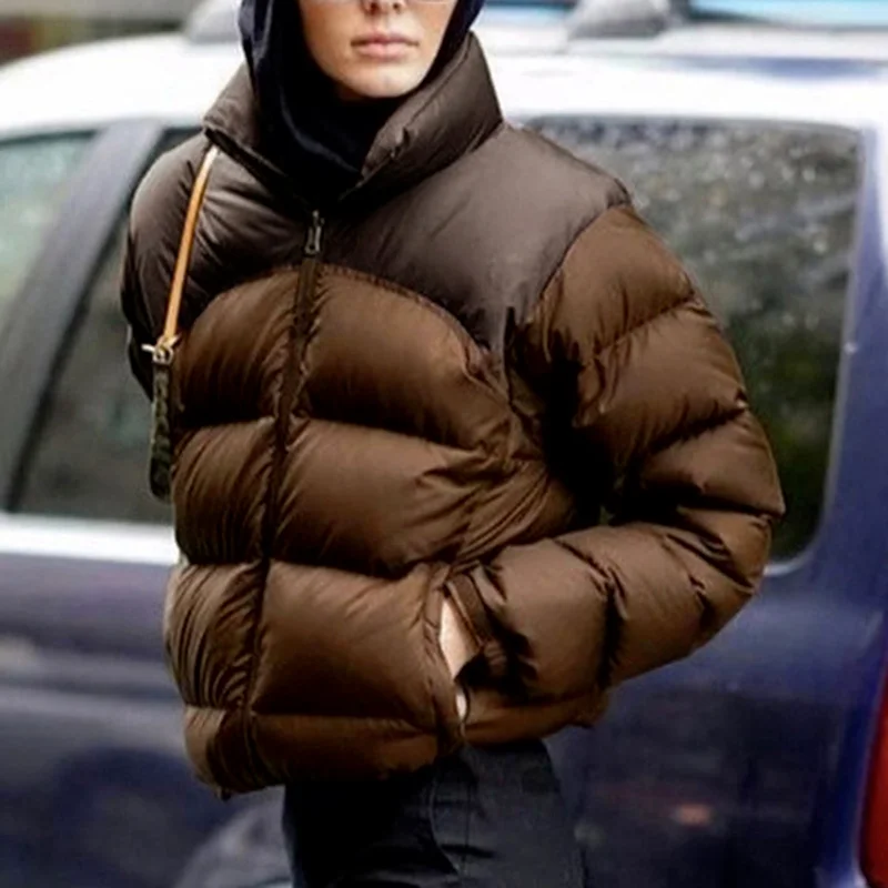 Bubble Coat Stand-up Collar Contrast Stitching Slim Slimming Short Winter and Autumn Women's Thick Down Jacket Parkas Mujer