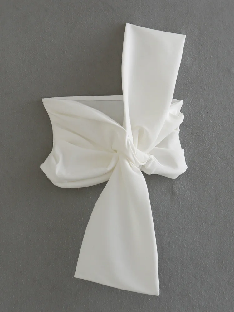 

TRAF 2023 Summer New Women Ruffled White Backless Cropped Tops Street Strapless Strapless Asymmetrical Bow Corset