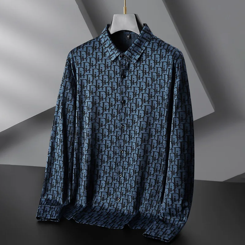 

new arrival Men's Youth super Large Fashion Casual Square Neck Print Long Sleeve Shirt Spring and Autumn plus size XL-7XL 8XL