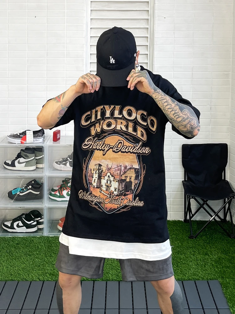 

Baggy Printed T-Shirt for Men, Y2k Casual Short Sleeved Summer New Trend Round Neck Top, High Street Loose Short Sleeved