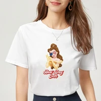 disney hot selling women t shirt belle wearing usa flag print sunglasses graphic female t shirt minimalist clothes casual style