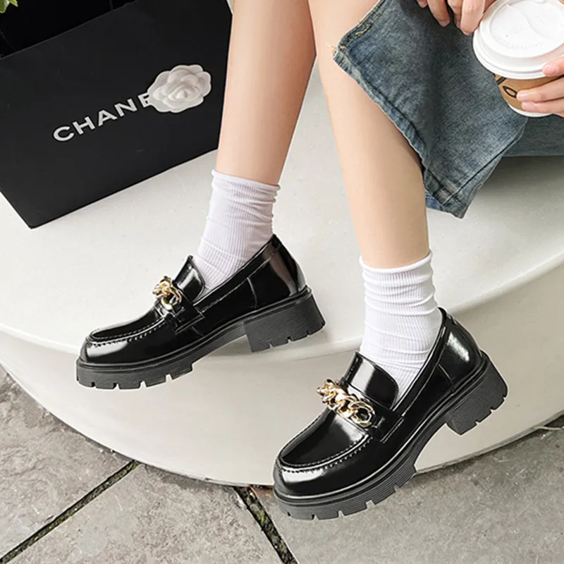 Туфли-Лоферы женские из натуральной кожи вечерние на платформе демисезонные |