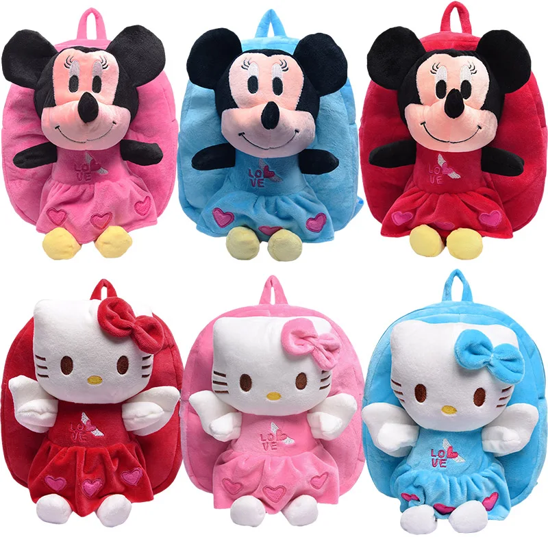 

Kawaii Disney Minnie Plush Backpack Cartoon Cute Hello Kitty wallet child bag kindergarten baby backpack 1-3 year old backpack