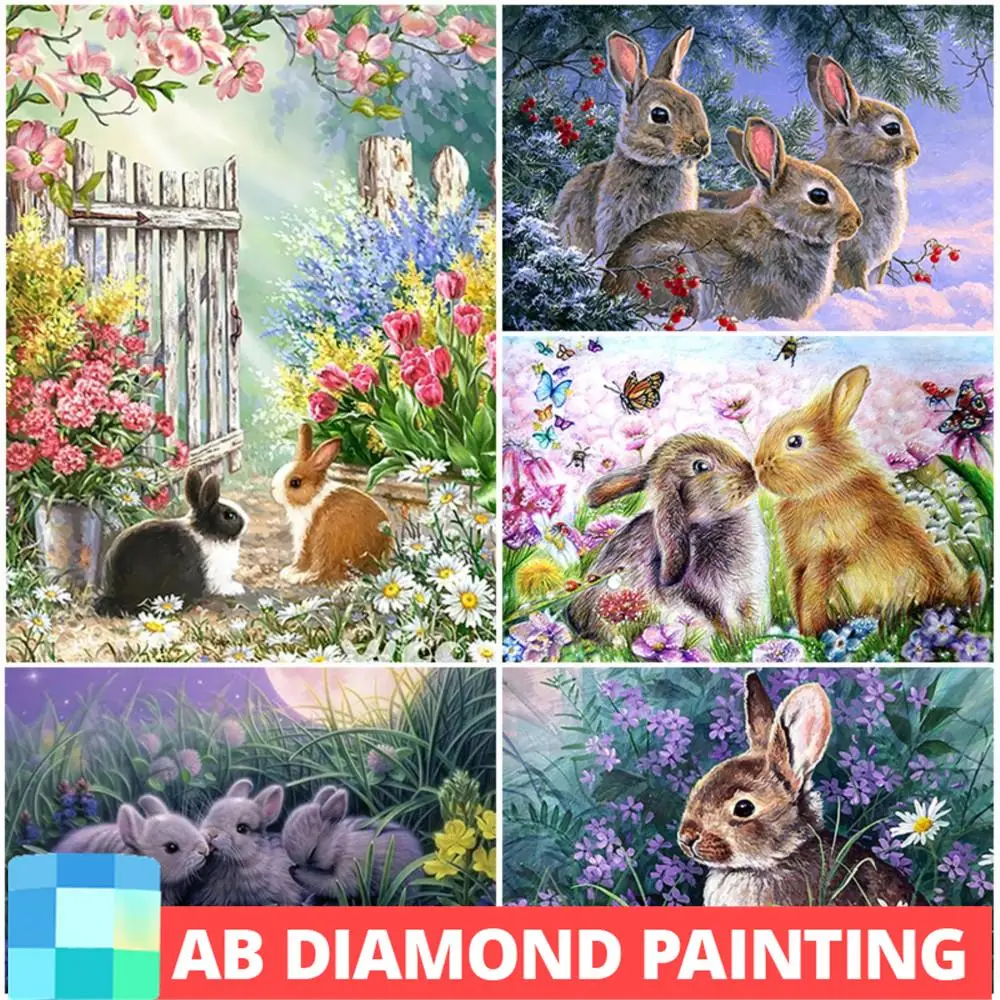 

Алмазная живопись AB Drill с животными «сделай сам», вышивка крестиком в виде кролика, полная картина, искусственная мозаика, ландшафт, домашний декор, подарок