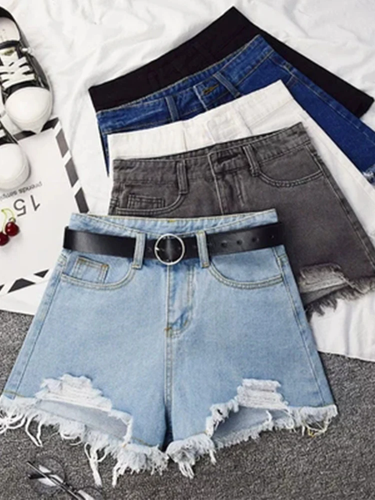 

High Waist Denim Shorts Women Summer Pocket Tassel Hole Ripped Jeans Short Female Harajuku Short Pants Women's Clothing