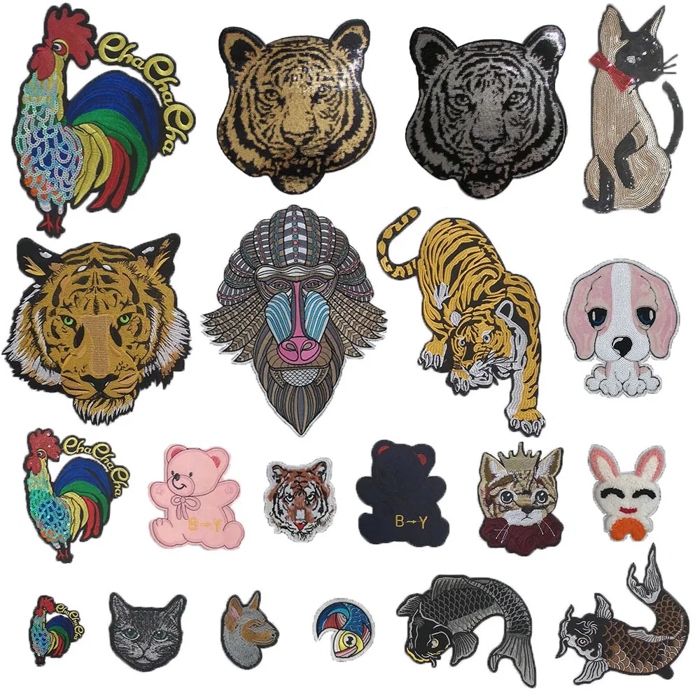 

Tiger King size can be sewn and ironed jeans jacket jacket decoration sequin embroidery DIY clothing accessories 1PCS for sale