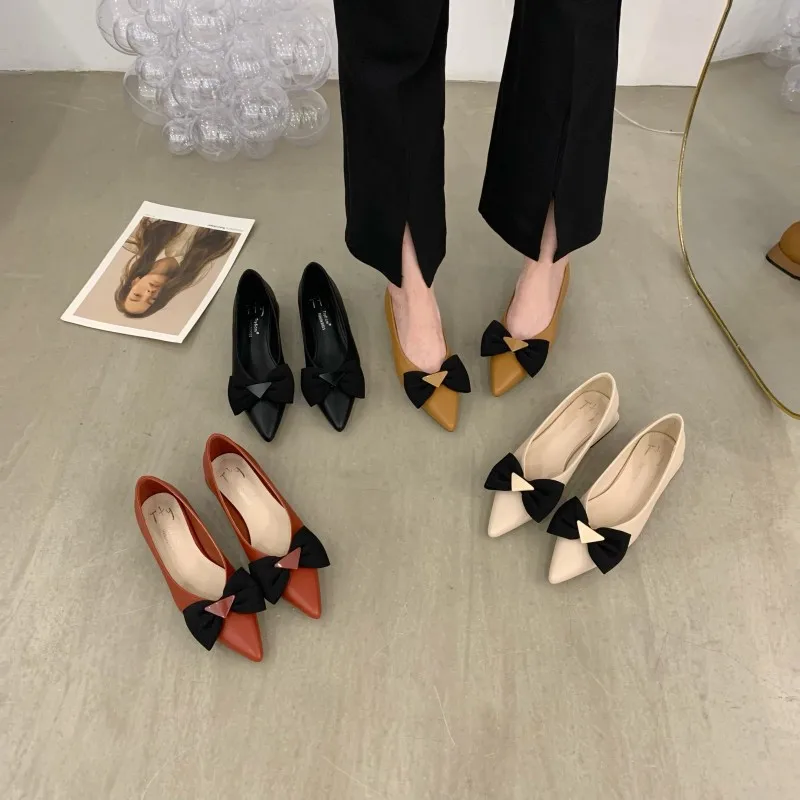 

Low Heels Bow-Knot Womens Loafers Shoes Pointed Toe Casual Female Sneakers Autumn Flats Shallow Mouth Butterfly Slip-on On Heels