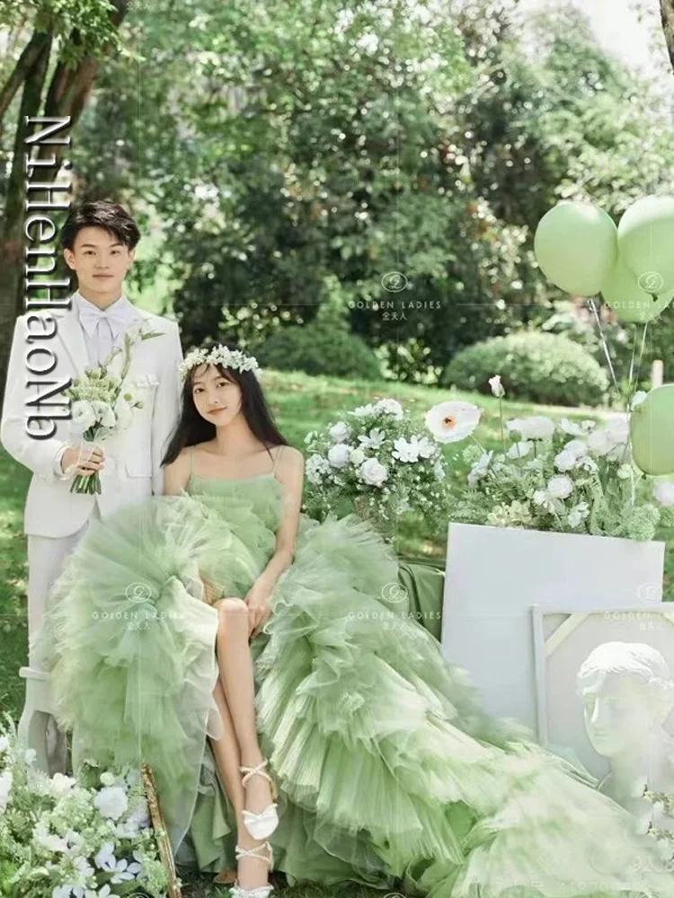 

Изысканное свадебное платье на бретелях-спагетти зеленые пышные платья Quinceanera платье до пола