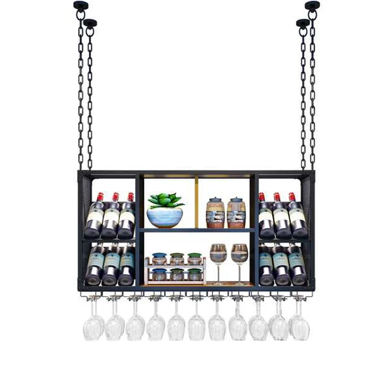 

Bar Ceiling Hanging Red Wine Rack Goblet Upside Down Living Room Wall-Mounted Wine Cabinet Rack