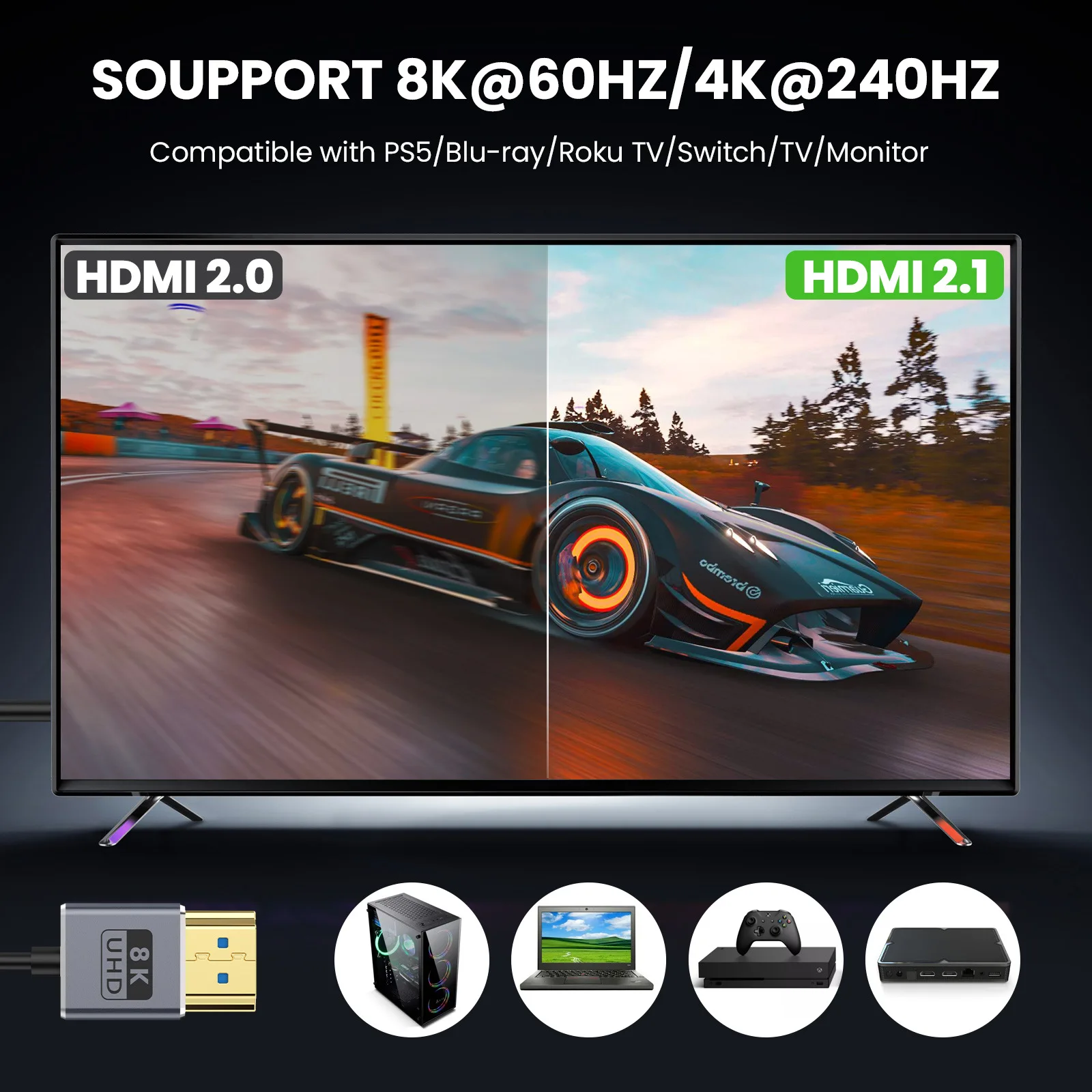 Фото Удлинительный кабель HDMI под прямым углом 8K, 1 фута, ультратонкий коаксиальный кабель HDMI M-F длиной 90 градусов (44 Гбит/с, 8K при 60 Гц, 4K при 240 Гц), поддержка динамических H №4