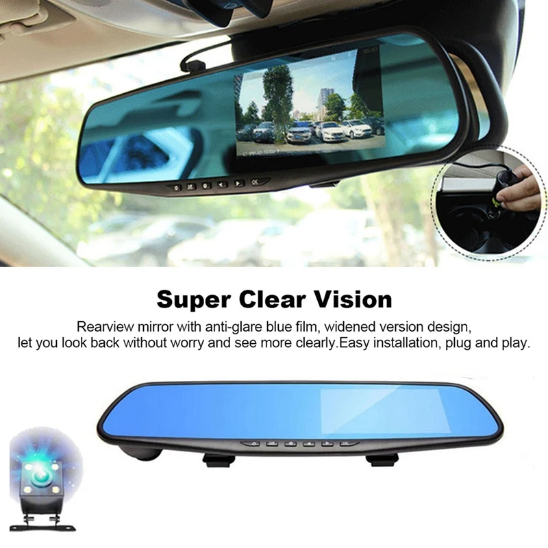 Car DVR Dash Camera 170° Wide Angle Lens Video Recorder Rearview Mirror Dash Cam Front Cam Driving Recorder