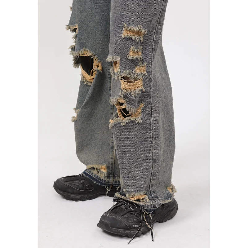 Stretchless Jeans Casual Straight Hole Beggar Casual Jeans Man