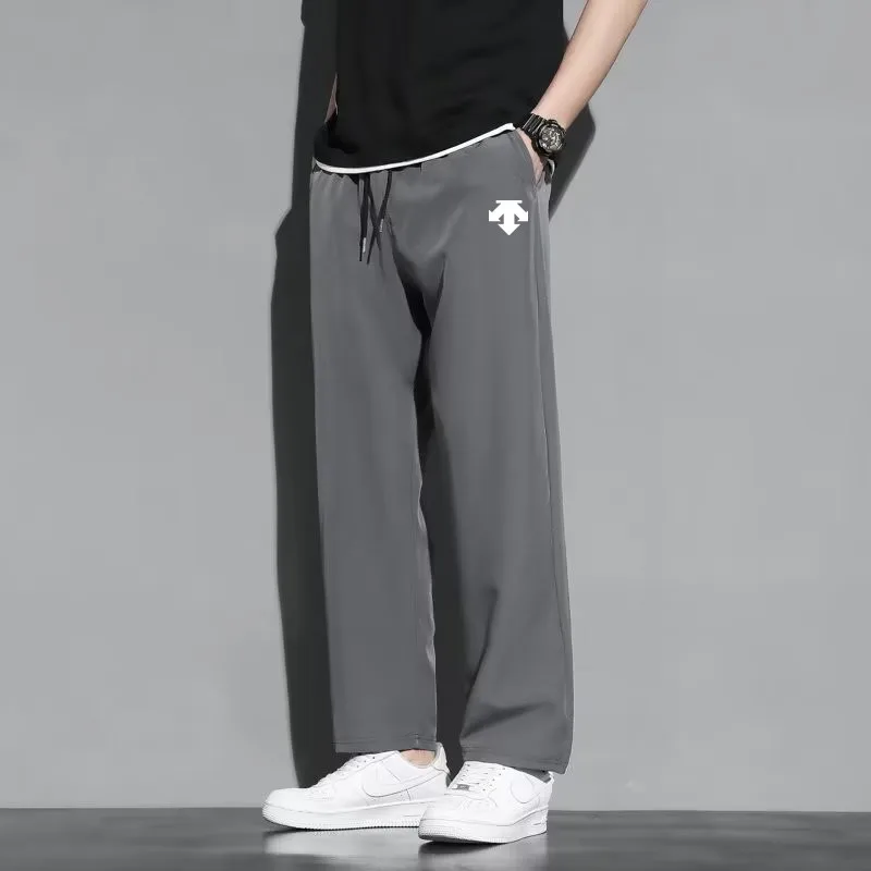 

Summer Cool Ice Silk Thin Soft Men's Cropped Pants Casual Daily Sports Straight Solid Pants Jogger Sweatpants Trousers