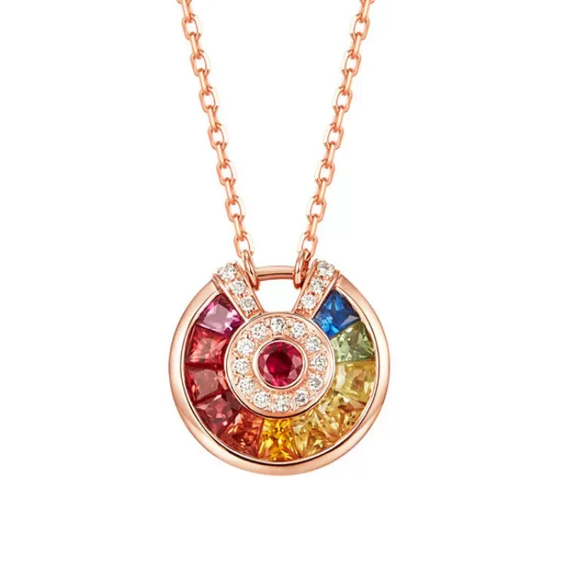 

Роскошное ожерелье из розового золота 18 карат с разноцветным кубическим цирконием и круглым кулоном для женщин, блестящие подвески с кристаллами, чокеры, Изящные Ювелирные изделия