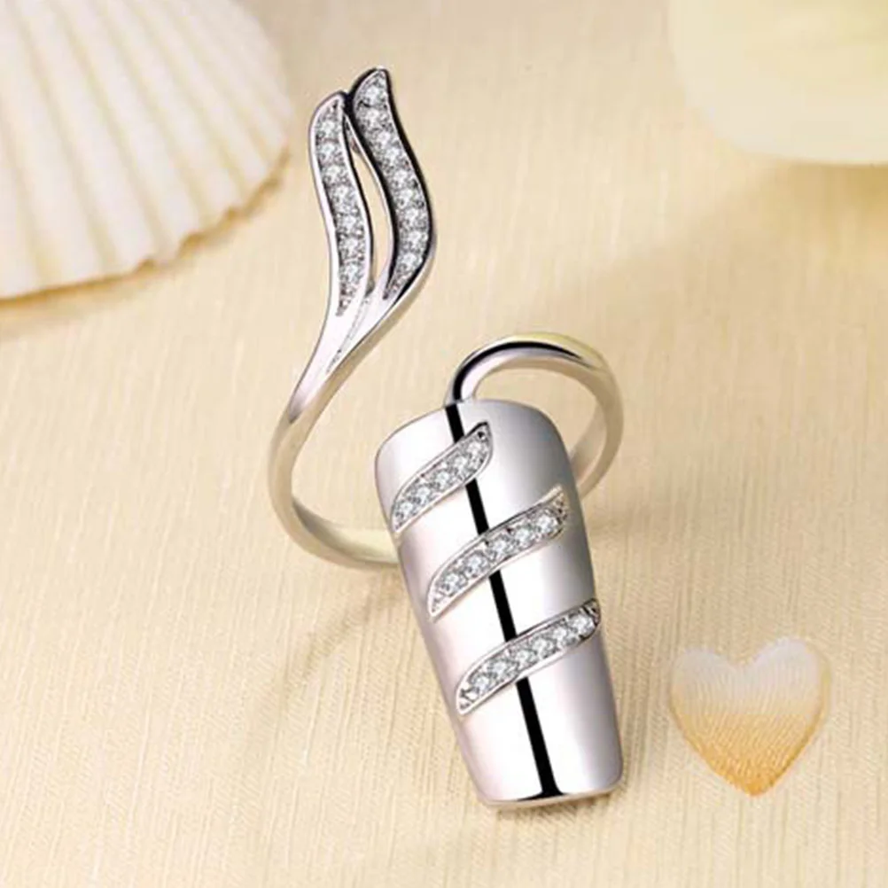 

Nail Finger Ring Rings Decoration Claws Fingernail Cosplay Jewelry Tip Charm Cap Claw Fingertip Rhinestone Metal Set Fingernails