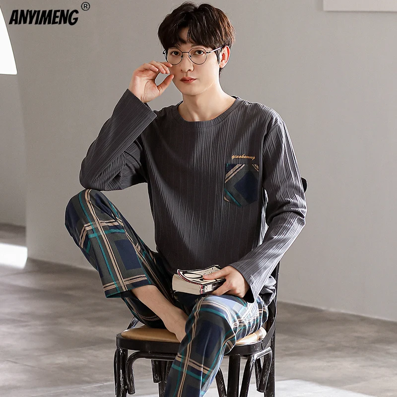 Autumn Winter Spring New Soft Cotton Mens Lounge Wear 4XL Bear Printing Luxury Pijamas Men Comfy Pj Fashion Mens Big Pajamas Set