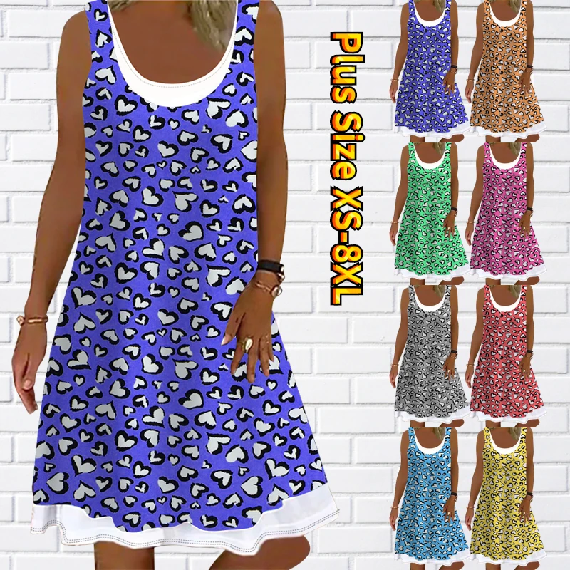 

Summer Women's Fashion Casual Simple Wind Sleeveless Dress Round Neck Loose Size Sundress 3D Love Printing Party Dress Oversized