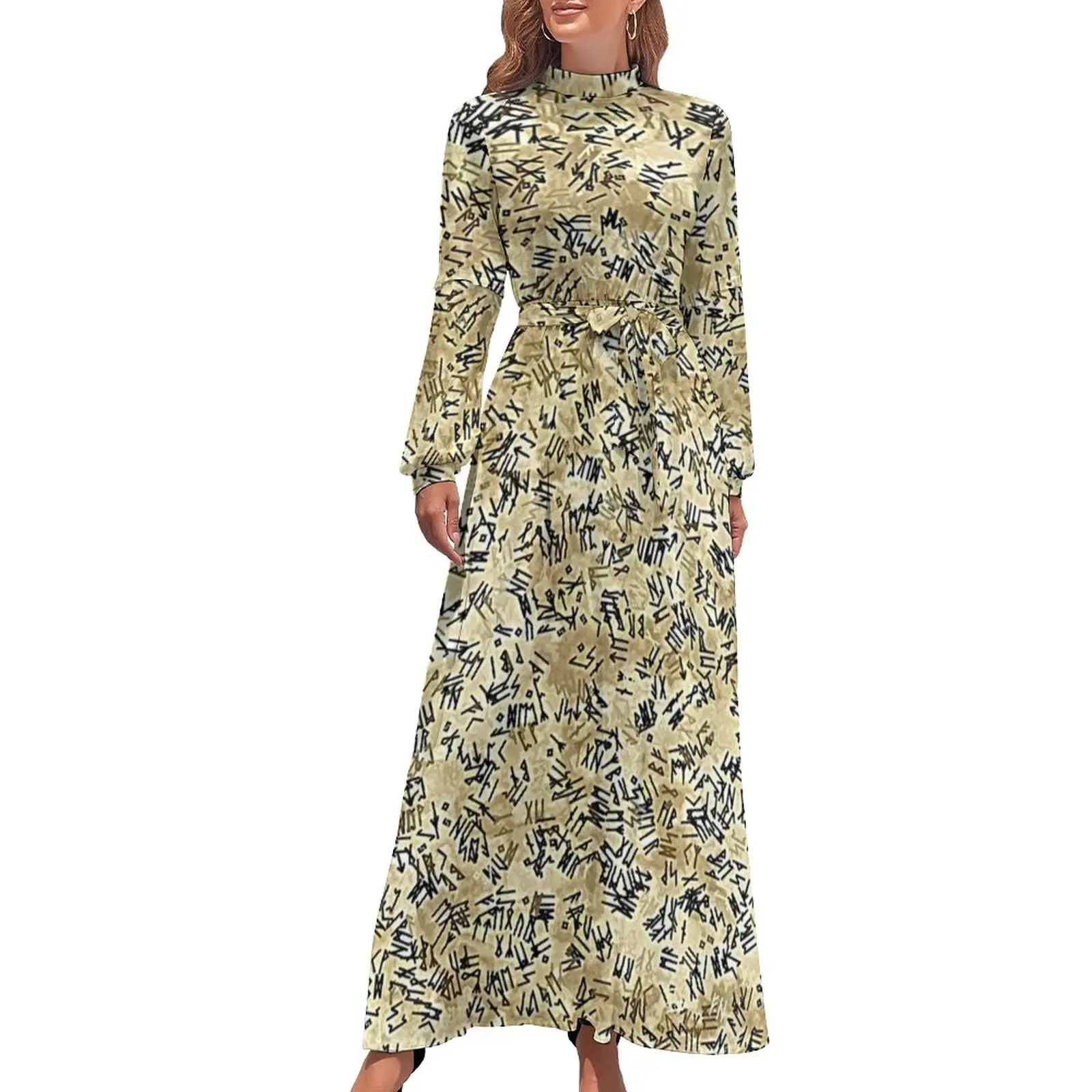 

Abstract Letters Print Dress Endless Chatter Aesthetic Boho Beach Dresses Women Long-Sleeve High Waist Elegant Long Maxi Dress