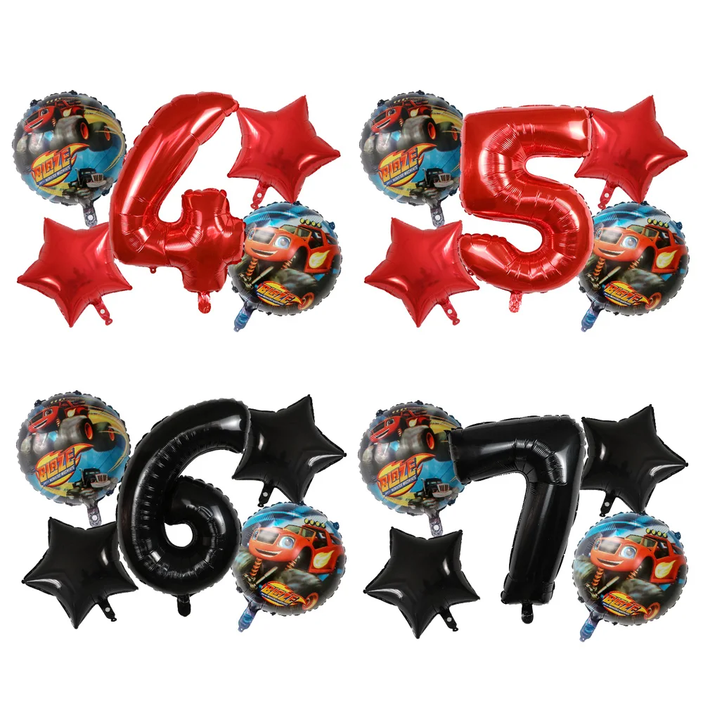 

5pcs Blaze Monster Foil Balloons Cartoon Sports Car Number Ballons Birthday Party Decoration Machines Racing Racecar Kids Toys