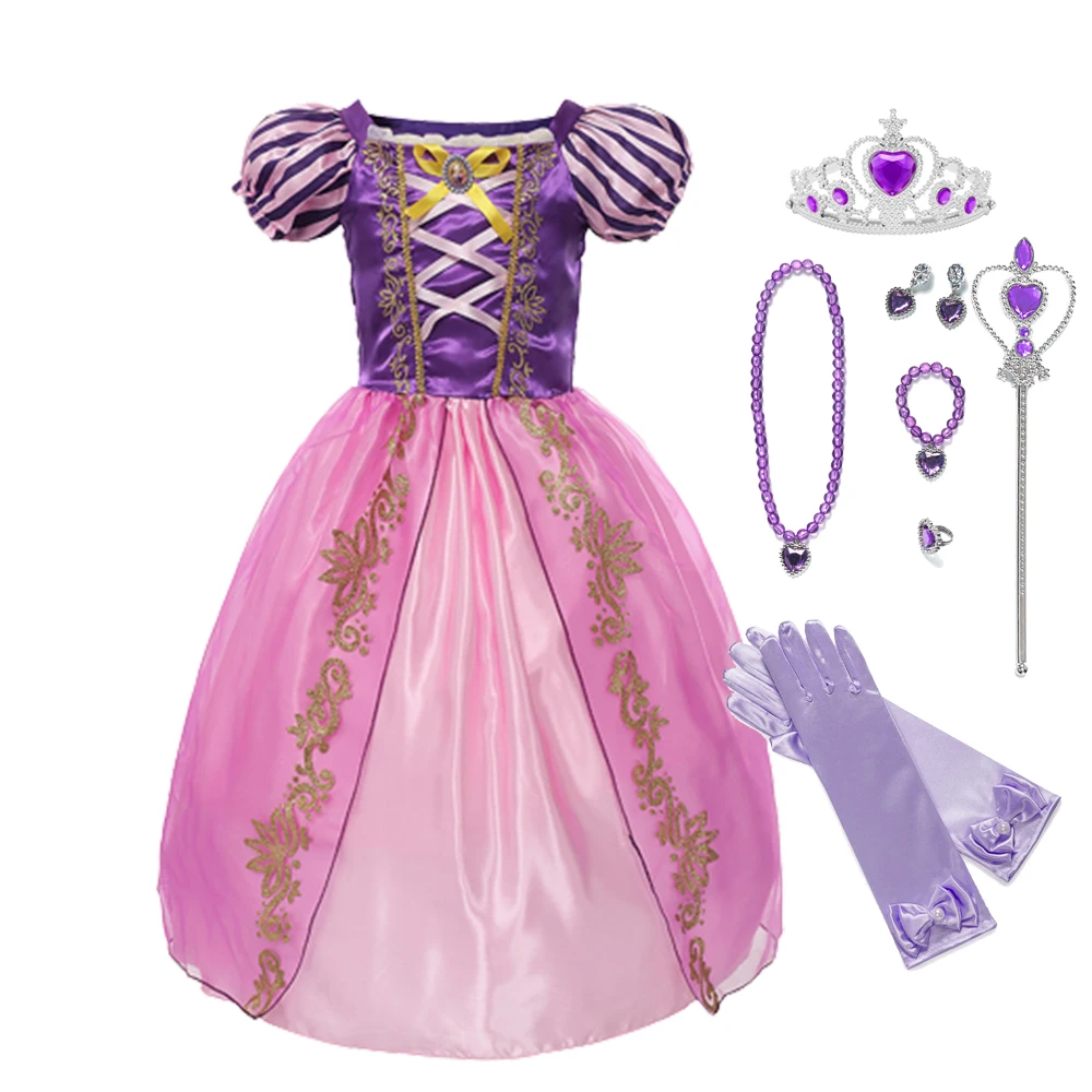 Платье принцессы Девочка из Диснея Рапунцель Золушка Аврора костюмы на Хэллоуин