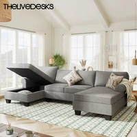 thelivedesks 3pcs chenille sectional u shaped sofa with double chaises rolled arm sofa with storage chaises 3 pillows included