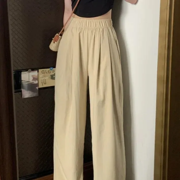 Женские весенние повседневные брюки свободного кроя цвета хаки с прямыми