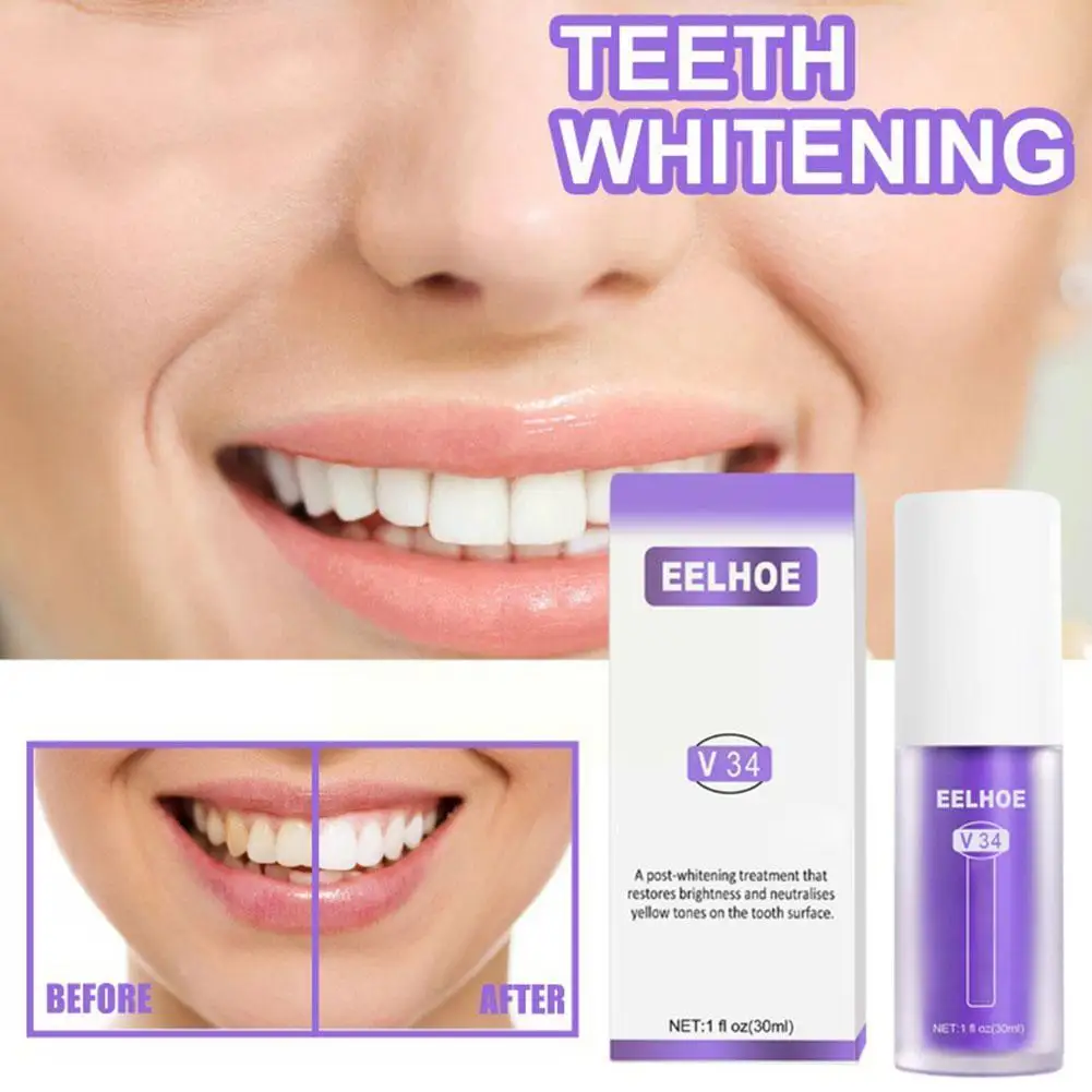 

V34 Colour Corrector 30ml Teeth Whitening Toothpaste Reduce Yellowing Toothpaste Whitening Enamel Cleansing Tooth Care Toot Y6J9
