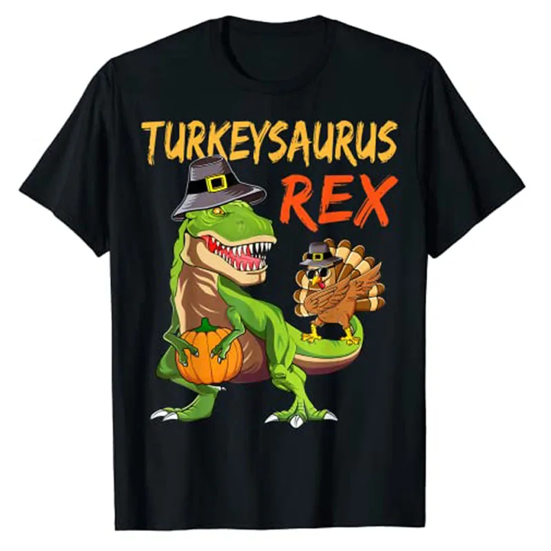 

Dinosaur Thanksgiving Boys Turkey Saurus T Rex Pilgrim Kids T-Shirt Gift Cute Dinosaurs Lover Graphic Tee Thankful Day Y2k Tops