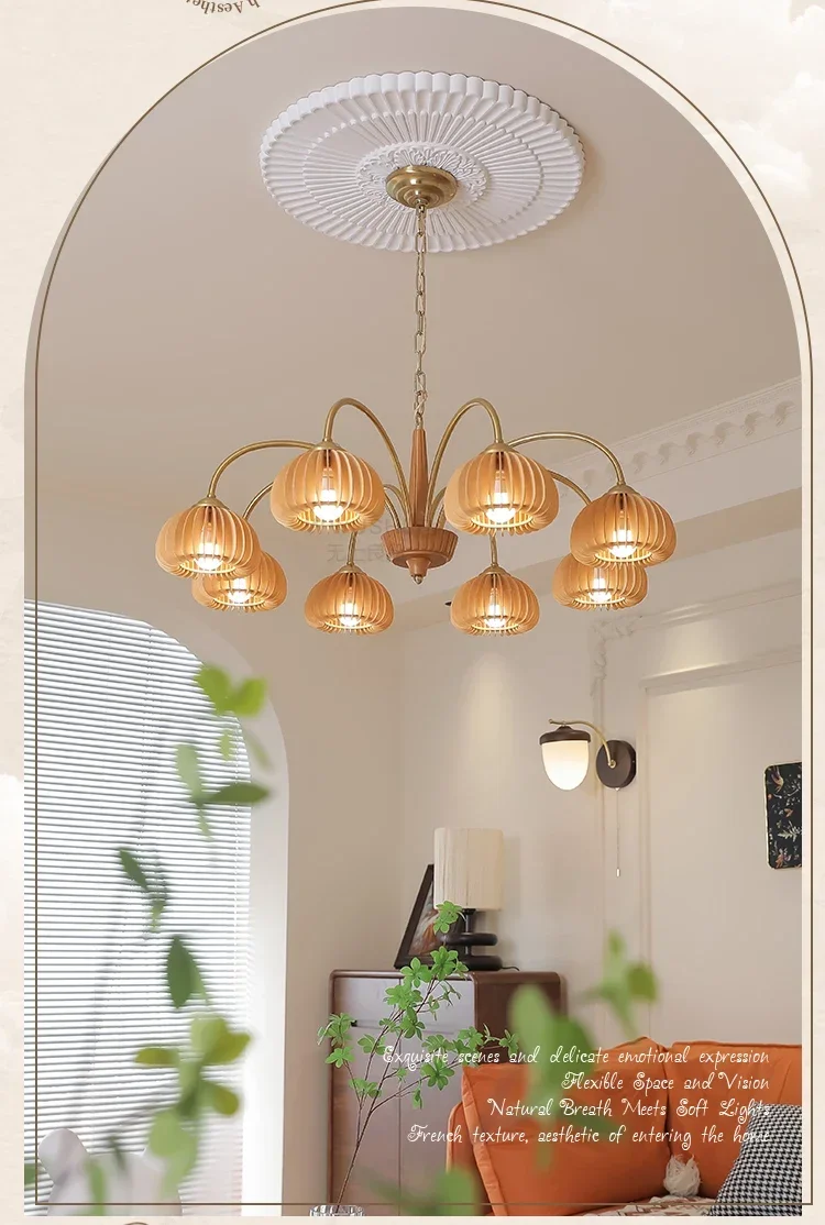 

Pumpkin Chandelier Living Room Dining Room Bedroom Japanese Style Log Style B & B Retro Mid-Ancient Lamp