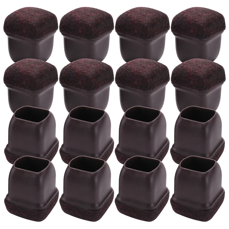 

16 Pcs Brown Silicone Chair Leg Floor Protectors, Square Chair Leg Caps With Wrapped Felt