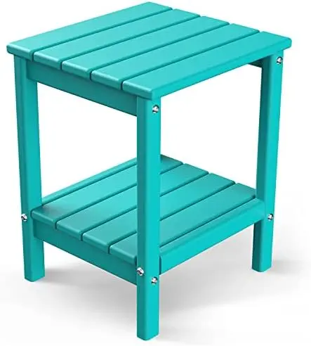 

Outdoor Side Table, 14\u2018\u2019 x 13\u2019\u2019 HDPE Plastic All Weather End Tables with Storage Shelf for Poolside Indoor O