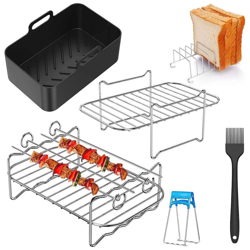 

Air Fryer Accessories for Ninja Dual Air Fryer,Steamer Rack with Barbecue Skewers Toast Bread Rack for 3.7Qt-4.2Qt