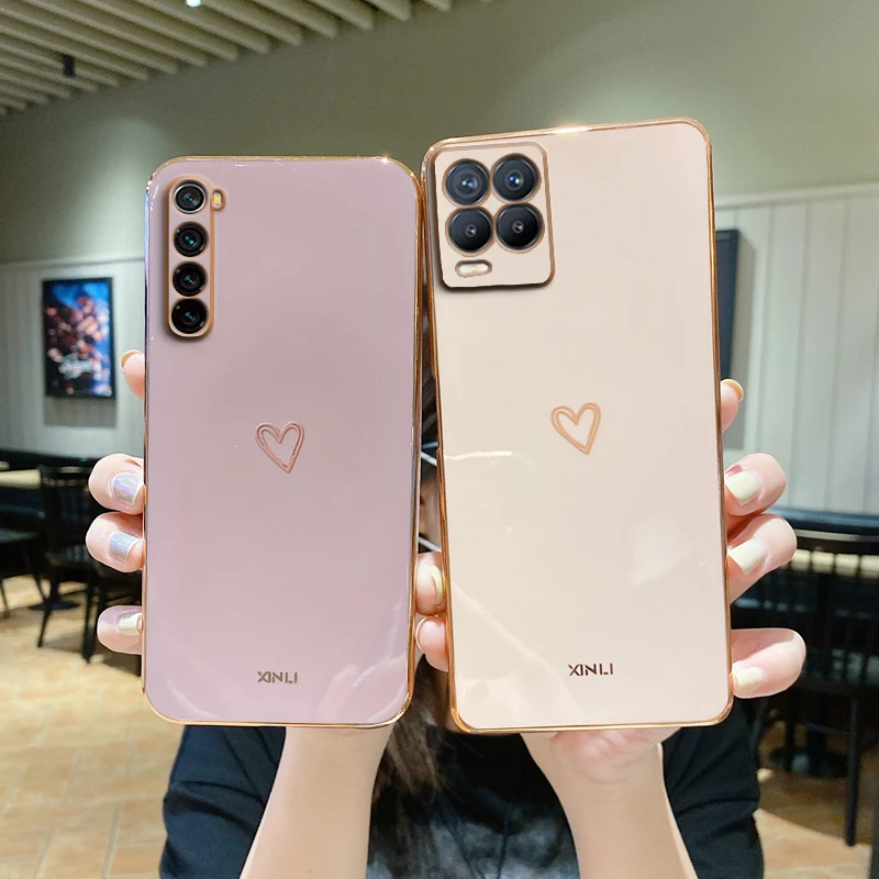 for realme gt master square love heart phone case on for oppo realme 8 pro 5 5i 6i 8i c21 c21y c11 2021 c25y narzo 30a cover free global shipping