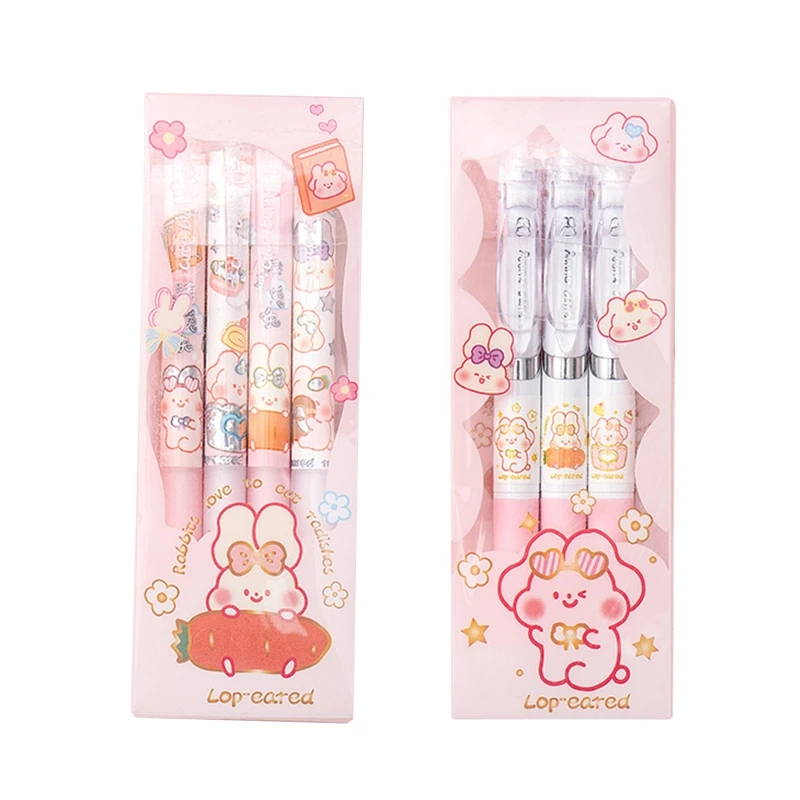 

3/4 Pack Bunny Retractable Gel Ink Pens Black Ink 0.5mm for Doodling Journaling Taking Notes School Office Home