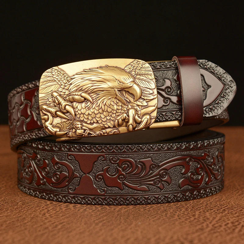 Quality Alloy Automatic Buckle Wasitbad Strap Genuine Leather Gift Bussiness BeltBelt Men Eagle Buckle Cowskin Leather Belt